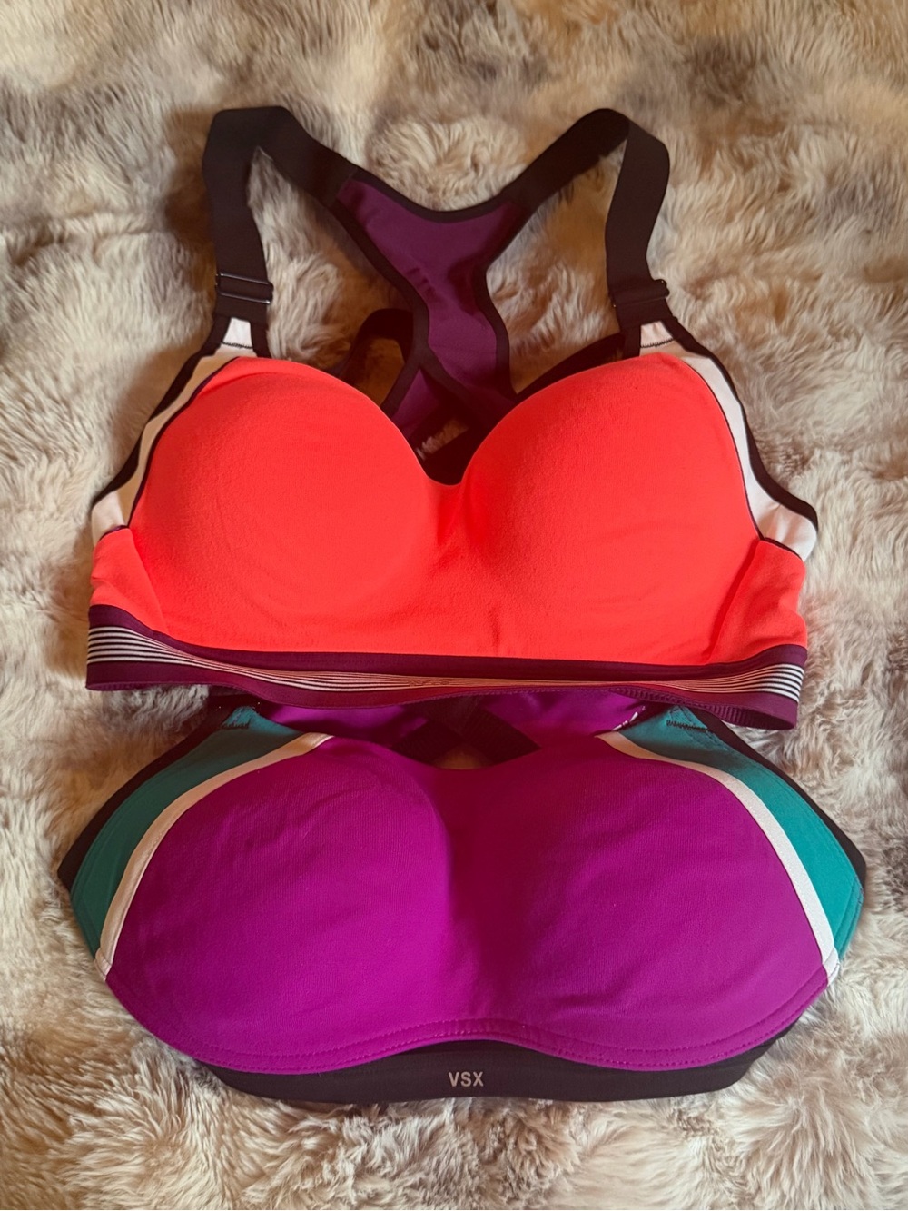 Set of Two VSX Neon Coral & Magenta High-Impact Colorblock Sports Bras